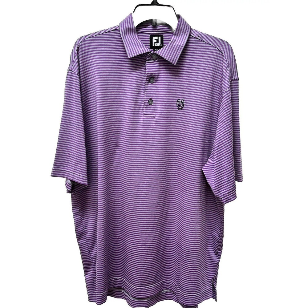 FootJoy FJ Golf Performance Polo Shirt Mens XL Purple Gray Striped Stretch Top